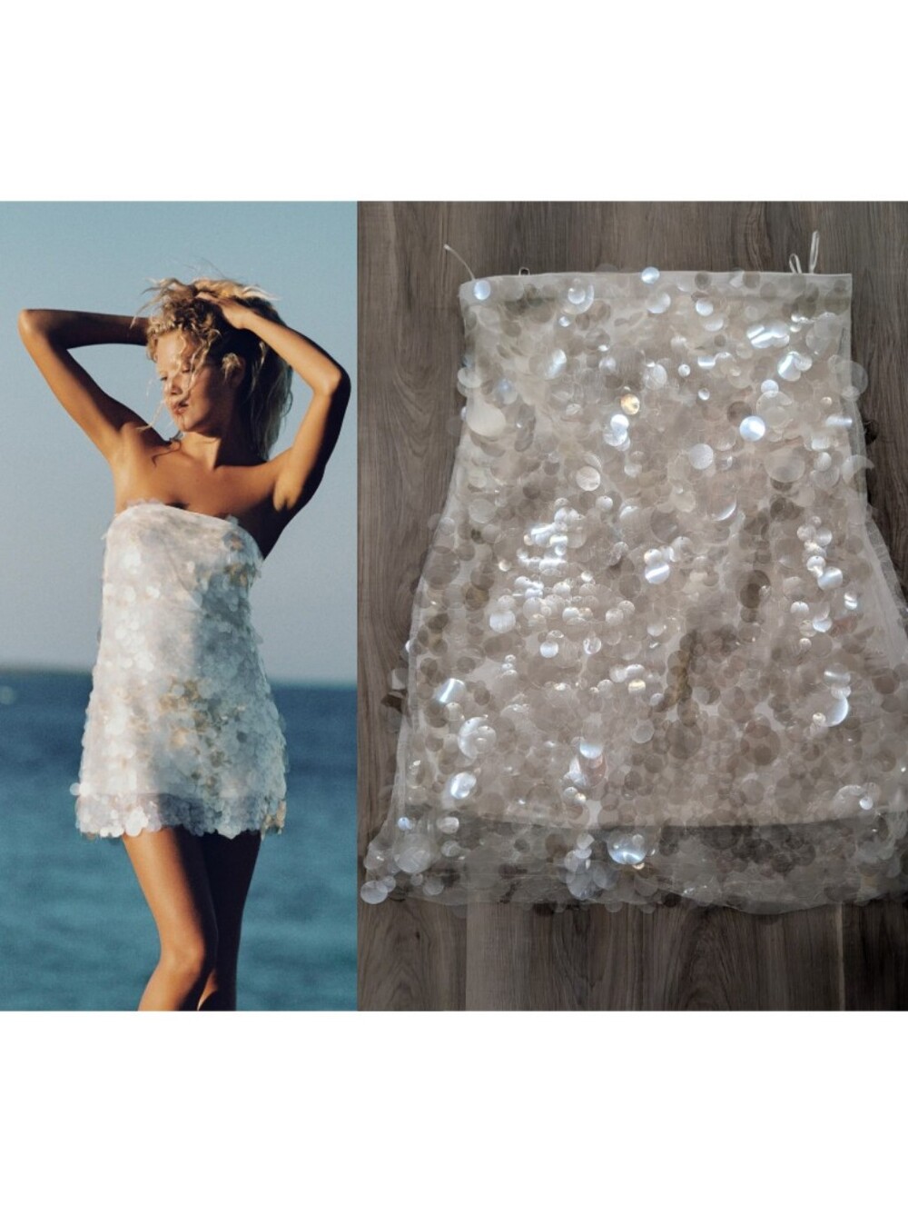 Zara | White Oversized Disc Sequin Strapless Mini Dress